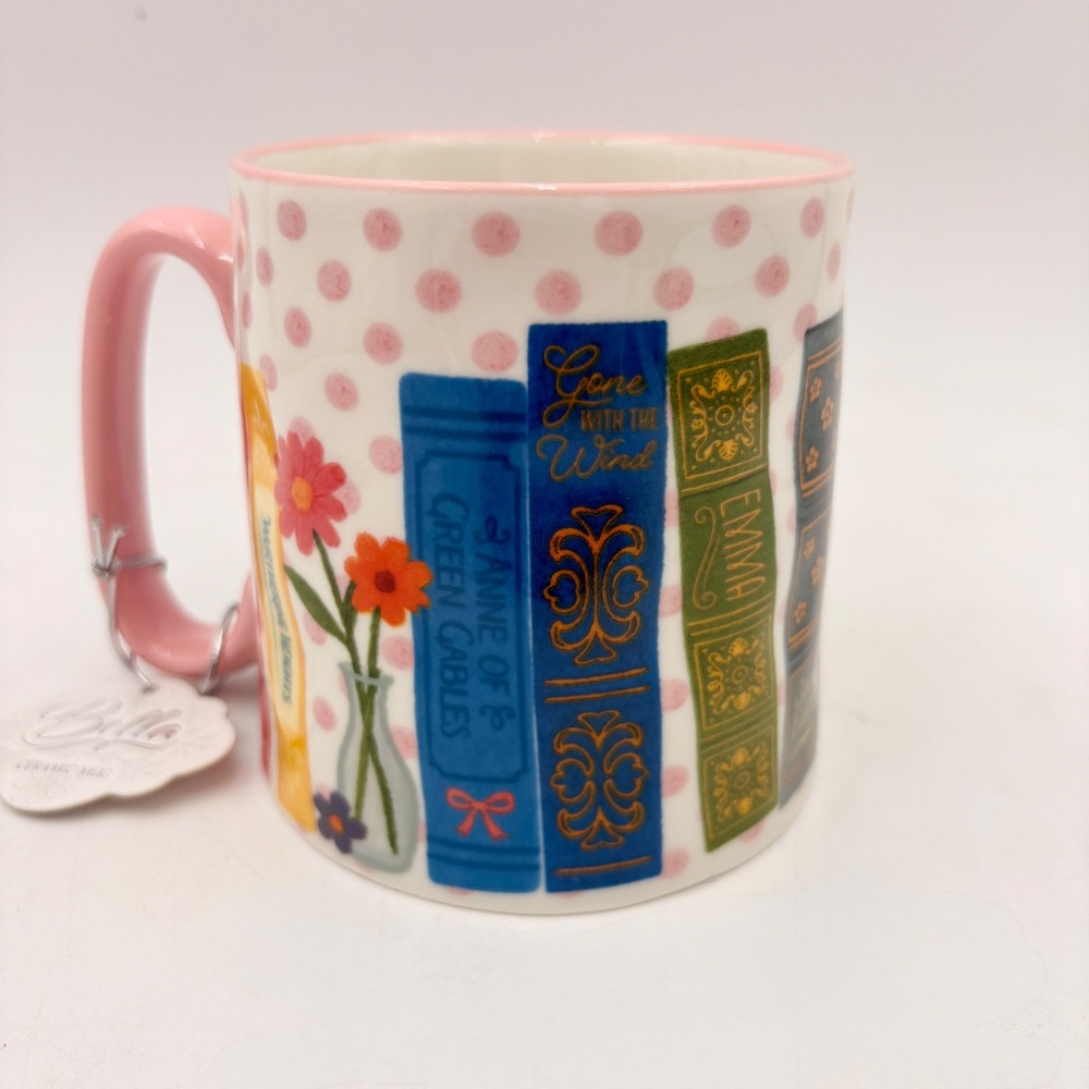 Bella Ceramic Bookish Mug Classic Literature Book Spines Polka Dot‎ Bibliophile